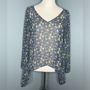 Show me your Mumu Blue Green Paisley Sheer Blouse Size Small